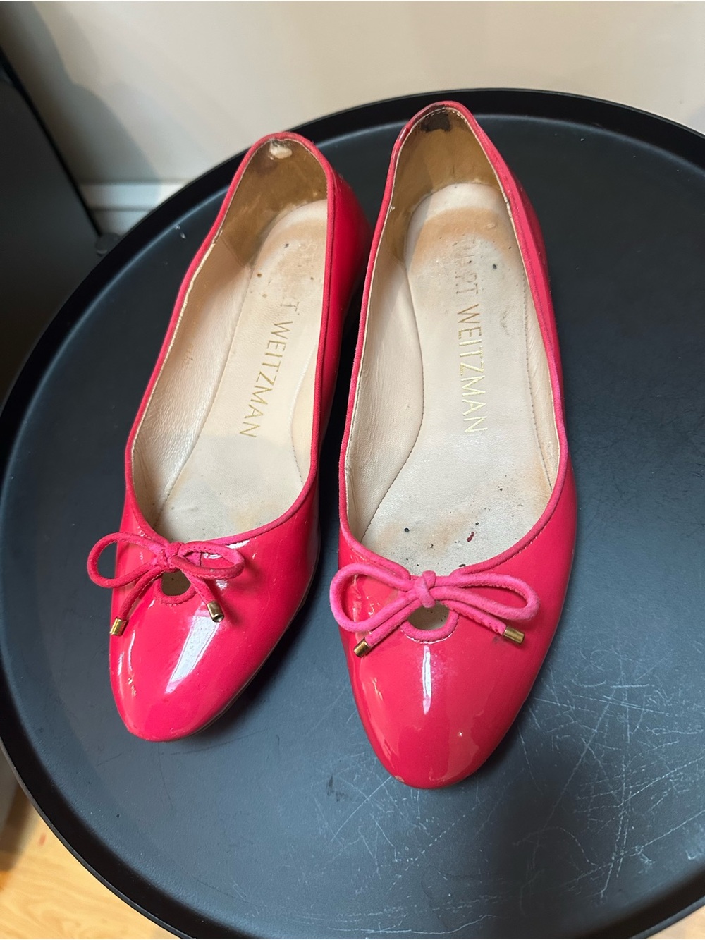 Stuart Weitzman Hot Pink Patent Leather Bow Flats Size 6.5